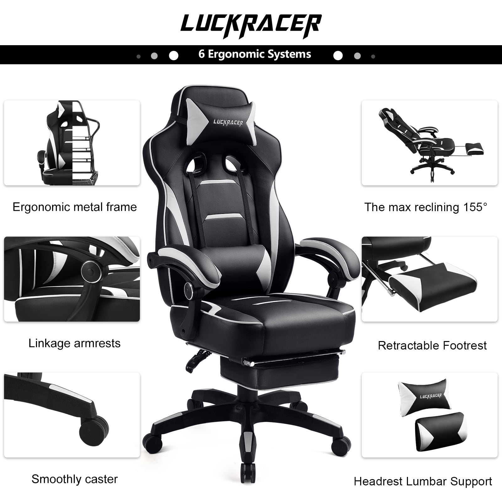 GTRACING Gaming Chair w/Footrest Racing Office Computer Game Chair Reclining 