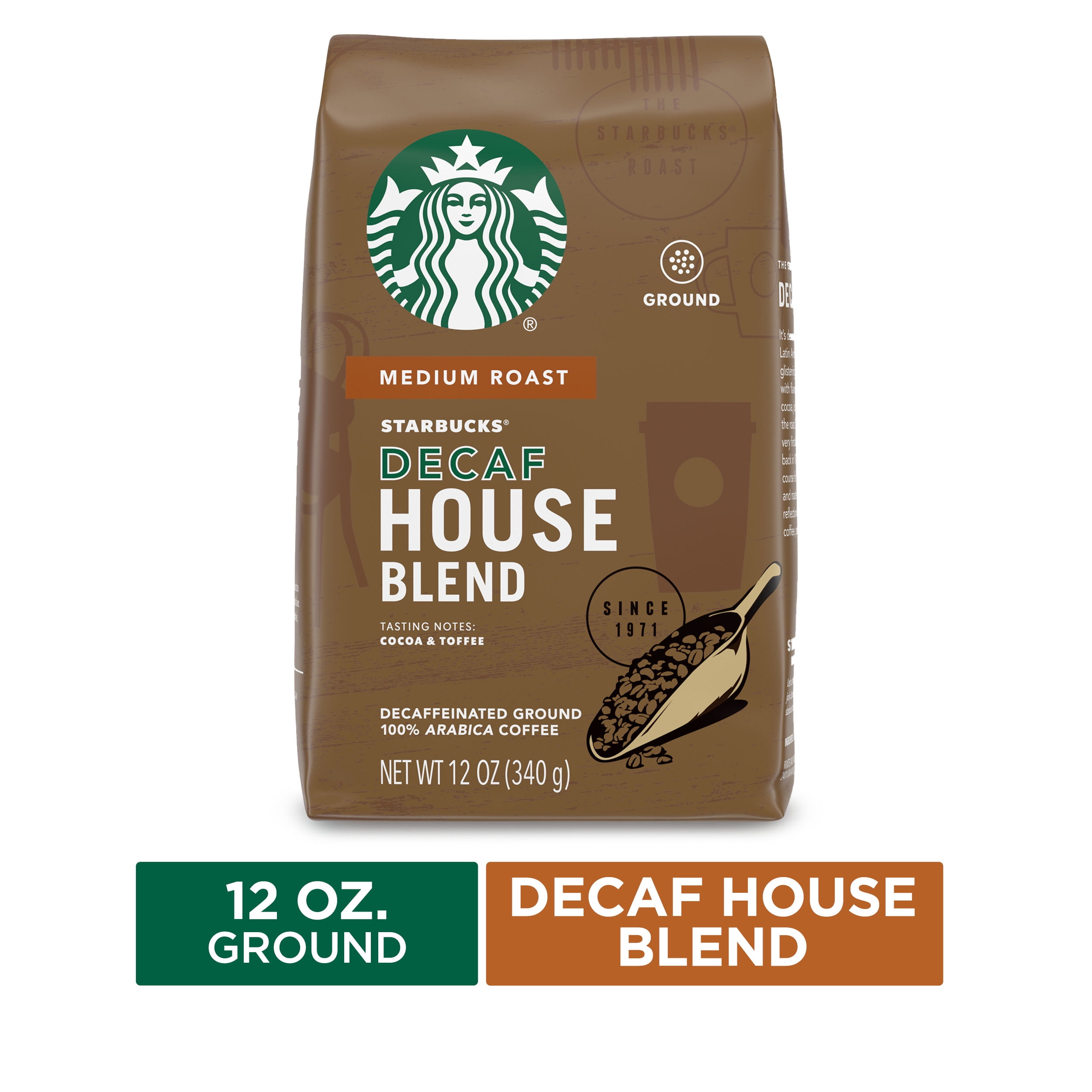 Starbucks Decaf Ground Coffee — House Blend — 100 Arabica — 1 bag (12