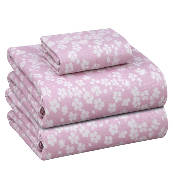 RUVANTI Flannel Sheets Twin Size - 100% Cotton Double Brushed Twin Sheets Set, Deep Pockets 16 Inches, All Seasons Breathable & Extra Soft Bed Sheets, Warm & Cozy, 3 Piece, Pink Flora