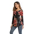 thumbnail image 3 of XCHQRTI Flower Hide Belly Blouses for Women Henley Long Sleeve Shirt Summer Basic Flowy Tunic Blouse Tops, 3 of 7