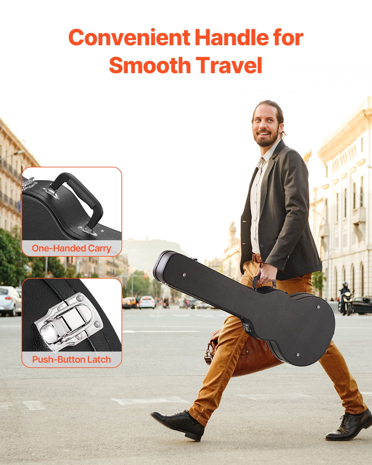 VEVOR Electric Guitar Hard Case, 41.34 in Gourd-Shaped Guitar Hard Case ,With Lock Latch Key Handle, PVC Padding Soft Lining Water-Resistant Hard Shell Guitar Case ,for 39 in LES Paul Guitars, Black
