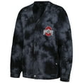 thumbnail image 2 of Women's The Wild Collective Black Ohio State Buckeyes Jeweled Tie-Dye Button-Up V-Neck Sweater, 2 of 3