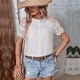 thumbnail image 4 of Gibobby Playera Manga Corta para Mujer Camisa manga corta con empalme gesto encaje para mujer Top con sentido diseño transparente(Blanco,XL), 4 of 5