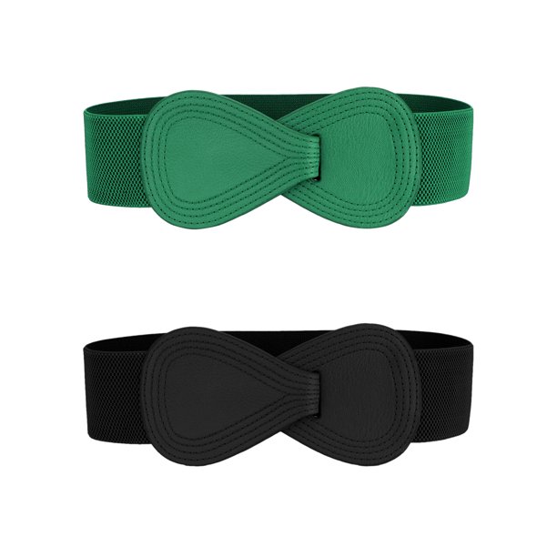 Cinturones Elásticos de Hebilla de Cuero Sintético Interlock en Forma de 8 para Mujeres 2Pcs Inspire Chic