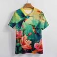 thumbnail image 3 of Flower Hummingbird Women's Short Sleeve T-Shirt Crew Neck Casual Summer Trendy Loose Fit Tops, 3 of 6