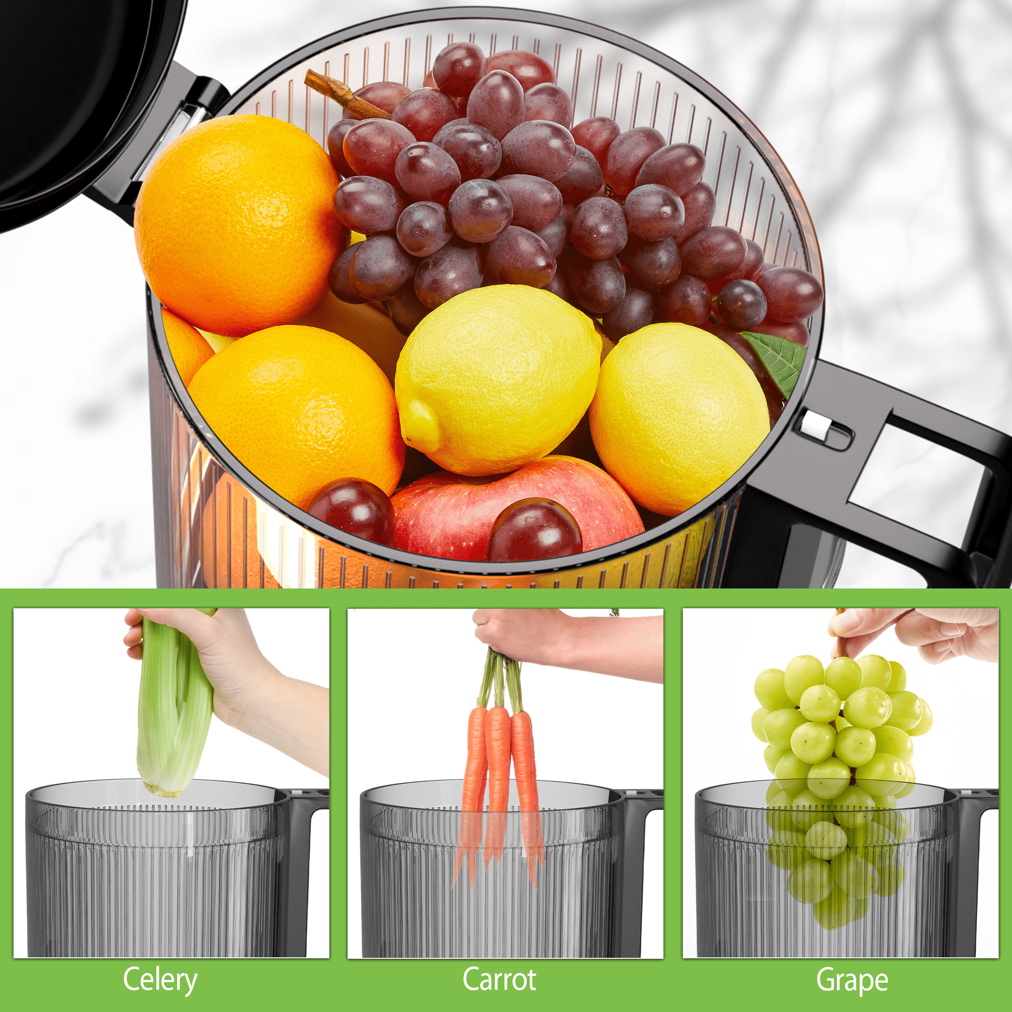 Cofiyard Cold Press Juicer, Slow Masticating Juicer with 5" Feed Chute, 350W Juice Extractor Machine with High Juice Yield, Easy to Clean (Black)