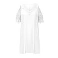 thumbnail image 4 of Wycnly Womens Dresses Beach Casual Cotton Linen Sexy Lace Patchwork Cold Shoulder Knee-Length Dresses Summer Solid V-Neck Short Sleeve Formal Midi Dress White XXXL, 4 of 6