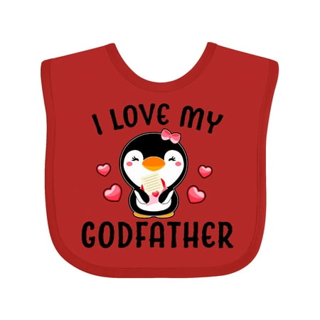 

Inktastic I Love My Godfather with Cute Penguin and Hearts Gift Baby Girl Bib
