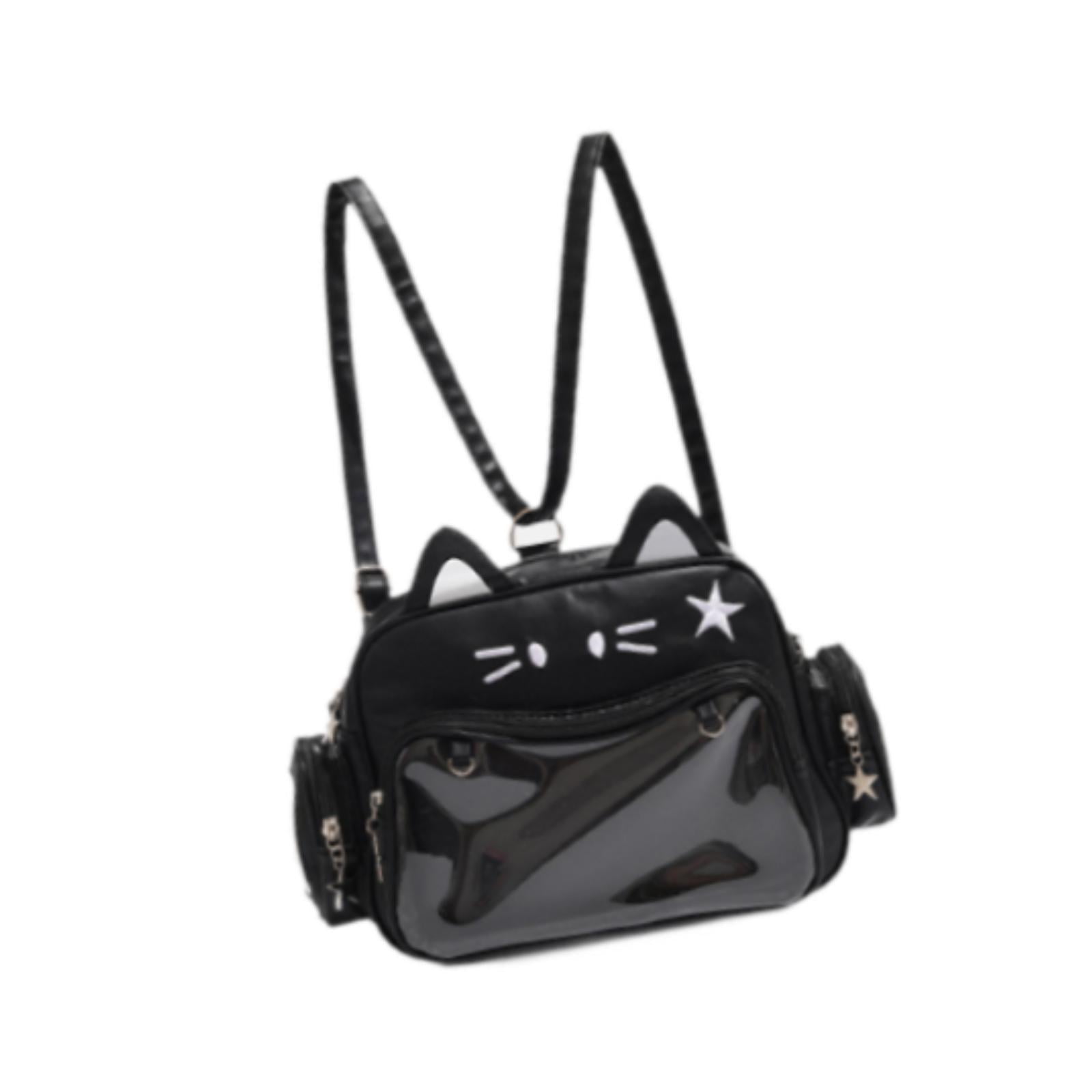 QccHieUs Cat Ita Bag DIY Cute Adjustable Strap Tote Bag PU Leather Women Shoulder Bag for Black