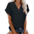 thumbnail image 3 of Blouse Women'S Short Sleeve Summer Tops Elegant Business Tunic Shirt Casual Blouses with Lapel Collar Black S, 3 of 9