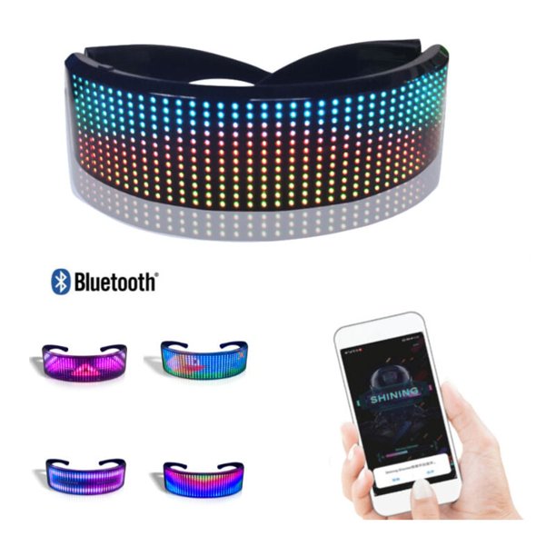 Gafas de fiesta LED mágicas compatibles con Bluetooth, gafas brillantes, gafas que brillan en la oscuridad, pantalla LED, control de aplicación móvil para Navidad, Halloween, baile de graduación, fies
