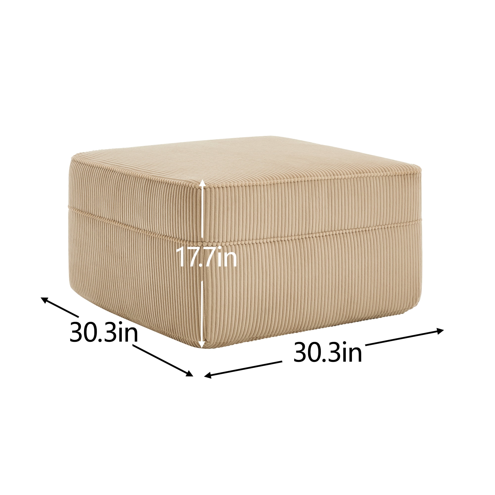 BOFANG Large Square Corduroy Ottoman in Camel, Plush Footrest and Bench, Ready to Use