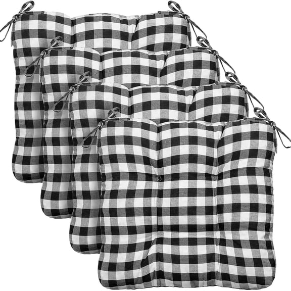 4 Pack Chair Cushions, 16" x 15",Black and White,Plaid