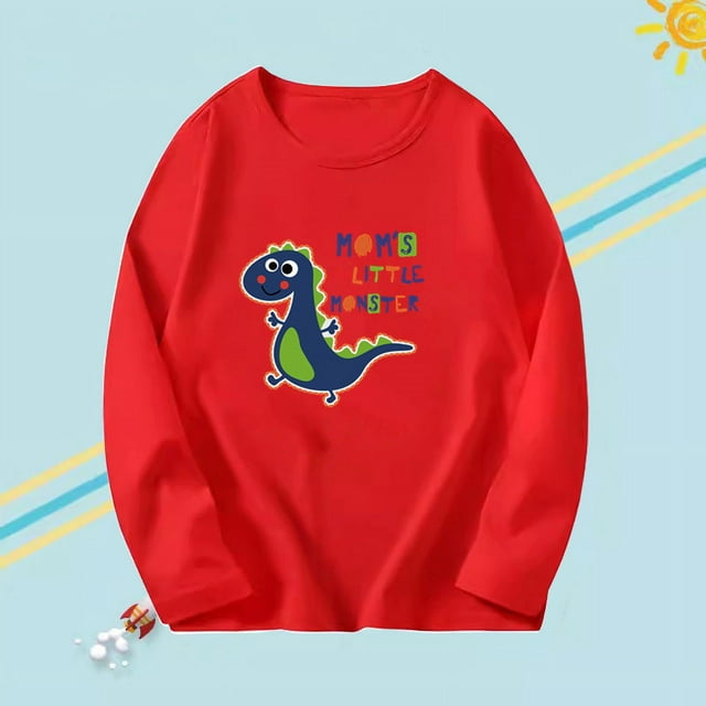 2023 Printemps T-shirts à Manches Longues pour Enfants Coton Col Rond Garçon Tee Automne T-shirts Grand Garçon Automne Rouge 2 10T