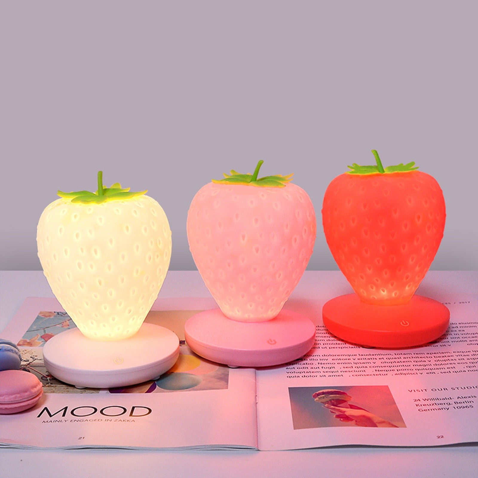 pdqouc Creative Strawberry Lamp Nursery LED Cute Kids Night Light Children's Bedside light Birthday Wedding Gifts for Girls Women Bedroom Lights Decor