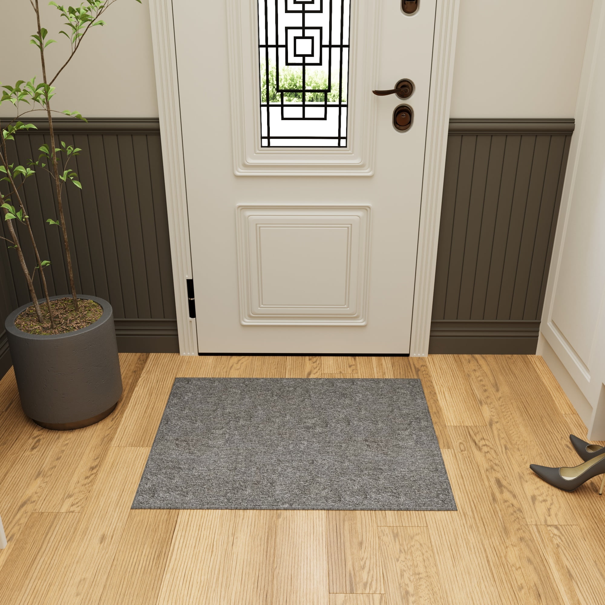 Ottomanson Small Area Rug 1'10" x 3' Non-Slip Stain-Resistant Custom Size Entryway Mat for Bathroom, Gray