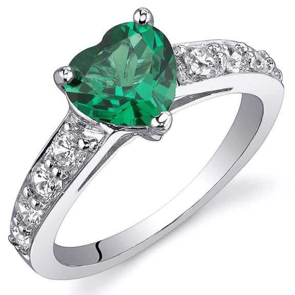 PEORA Simulated Emerald Heart Promise Ring in Sterling Silver, 1 Carat, Comfort Fit, Size 6
