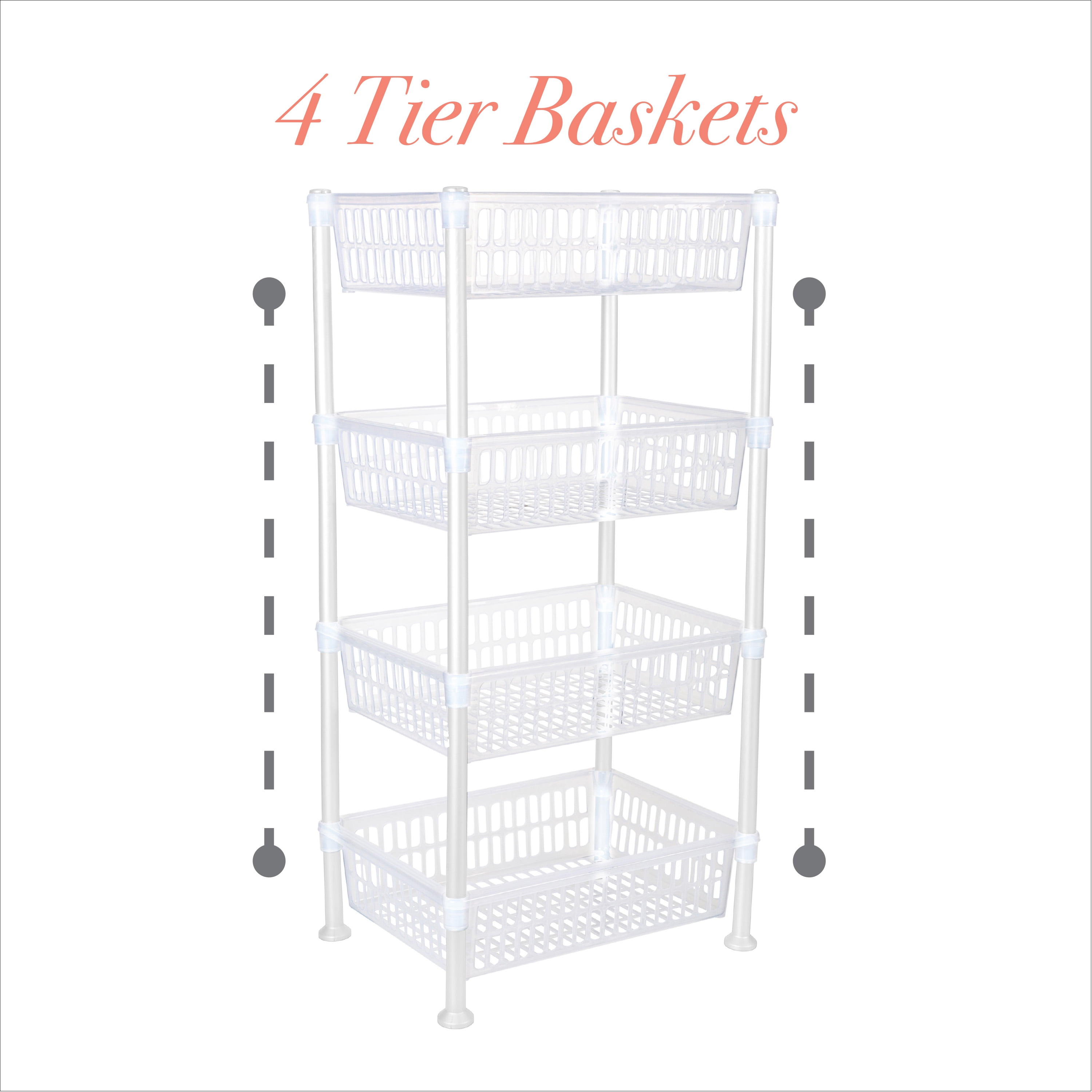 Kitchen Details Slim 4 Shelf Plastic Freestanding Shelves, White