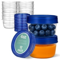 4oz Plastic Baby Food Containers with Lids, 12 Count Baby Food Storage Containers, Baby Food Jars for Puree, Baby Food Container Set, Baby Food Accessories, Reusable Freezer Safe Baby Jars, Blue Lid