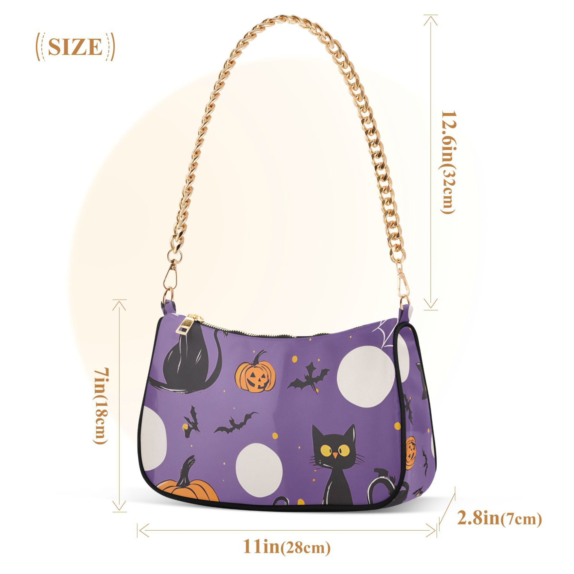FORMRS Womens Shoulder Bag with Chain Strap Clutch Purse Cute Tote Handbag, Halloween Black Cat