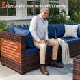 thumbnail image 4 of Omniberg 7 Pieces Outdoor Patio Furniture Sets, All Weather Outdoor Sectional Sofa PE Rattan Wicker Patio Conversation Set with Washable Cushions and Glass Coffee Table, Brown/Blue, 4 of 8