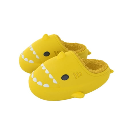 

Asashitenel Kids Winter Slippers with Cartoon Shark Shape Thick Warm Plush EVA Waterproof Outer Layer Shoes for Boys Girls