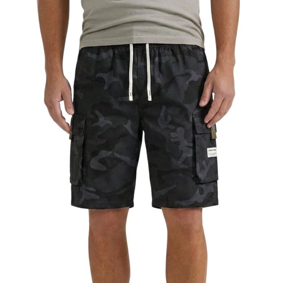 GrmtClth Men's Camouflage Cargo Shorts Elastic Drawstring Waist Multi Pocket Lightweight Breathable Summer Hiking Work Casual Shorts Relaxed Wear Black XL