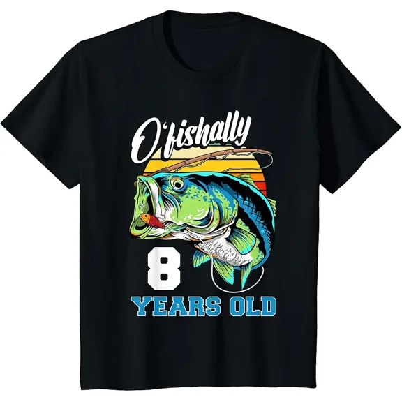 Ofishally 8 Years Old Fisherman 8th Birthday Fishing T-Shirt
