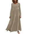 thumbnail image 2 of Vedolay Dressers Women's V Neck Long Batwing Sleeve Wrap Midi Knit Sweater Dress Elegant Backless with Belt Slit,Khaki S, 2 of 5