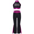 thumbnail image 5 of Miutii Kids Girls Modern Dance Outfits Shiny Rhinestone Crop Top and Jazz Flared Pants Stage Hot Pink 16, 5 of 9