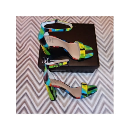 

INC Womens Blue Tie Dye Ankle Strap Padded Lexini Square Toe Block Heel Buckle Dress Sandals 6.5 W
