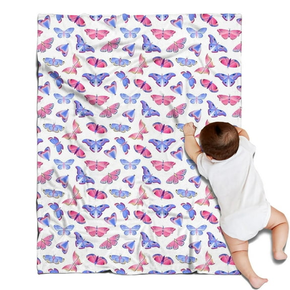 Pink Blue Butterfly Pattern Blanket,Comfortable Soft Flannel Throw Blanket,All Season,Warm Lightweight Blankets for Sofa Bed Couch Living Room Chair,30"x40"