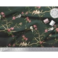 thumbnail image 2 of Soimoi Green Cotton Voile Fabric Floral & Franklin Gull Bird Printed Fabric 1 Yard 56 Inch Wide, 2 of 3