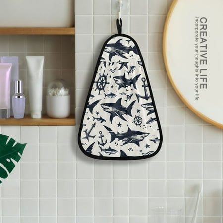 

Sharks Anchors Hanging Towel Kitchen Hand Towel Bathroom Absorbent Towel Machine Washable Quick Dry Dishcloths