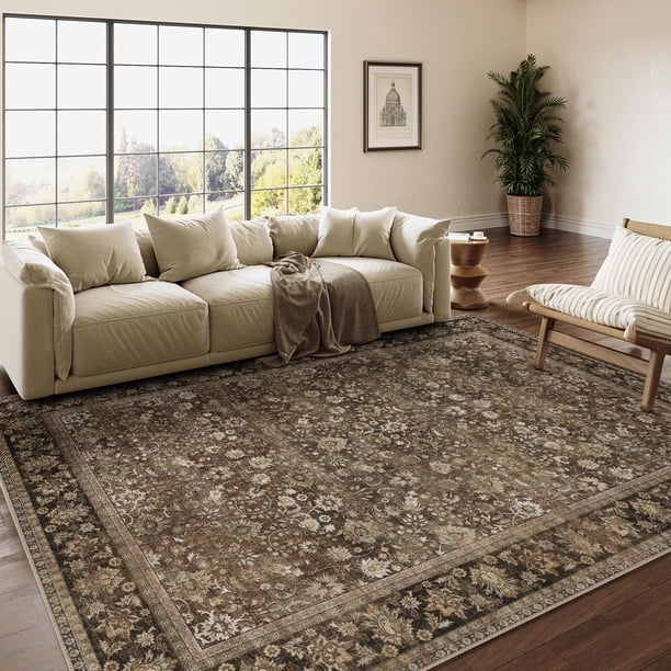 Alfombra HUGEAR, lavable a máquina, color marrón, 240 x 300 cm, para interiores y exteriores