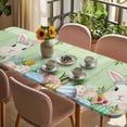 thumbnail image 3 of Easter Bunny Table Cloths for 8 Foot Rectangle Tables, Farmhouse Colorful Eggs Tulip Wood Grain Green Patio Waterproof Elastic Fitted Tablecloths, Washable Rectangular Table Cover for Camping, 3 of 8