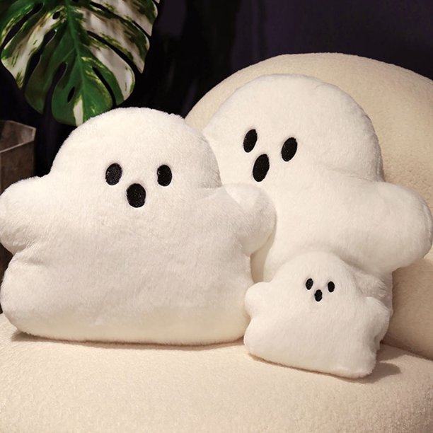 SUSUchens - Almohada de peluche fantasma, muñeco fantasma blanco, bonito y suave relleno de franela de algodón PP, colgante fantasma, temática de Halloween, respaldo de sofá, estilo L
