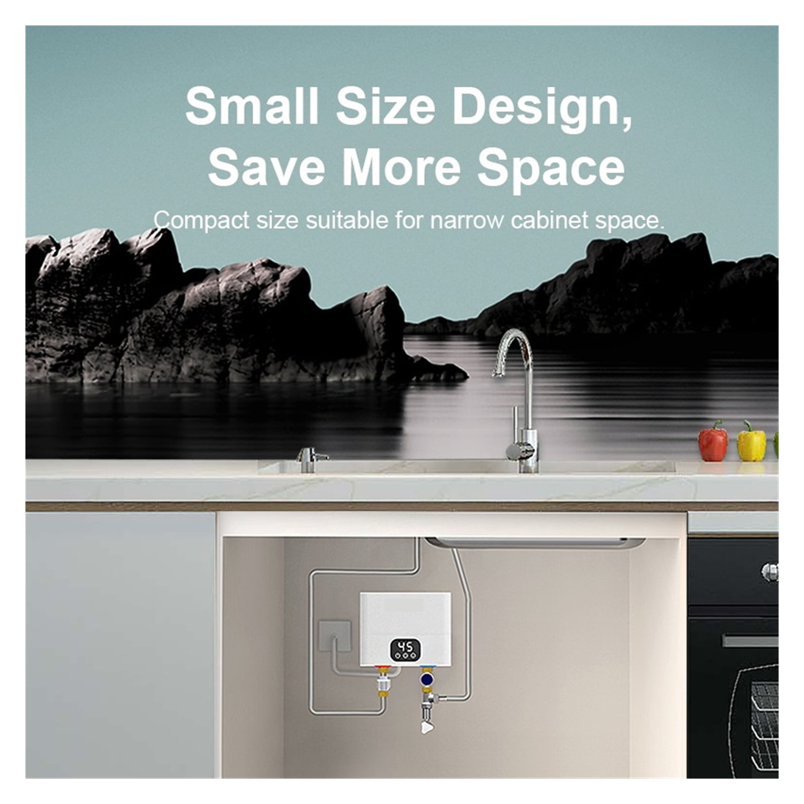 Mini Tankless Electric Water Heater Under Sink Instant Hot Water Oversink Instantaneous Water Heater, Electric Water Heater ,Safety Protections