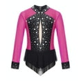 thumbnail image 3 of ranrann Kids Girls Long Sleeve Ballet Leotards Dance Unitards Tumbling Color Block Rhinestone Hot Pink 10, 3 of 7
