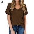 thumbnail image 1 of Camiseta de mujer con cuello en V, manga corta, bolsillo, blusa, top casual de verano, marrón, M sidaley  AP001345-17, 1 of 4