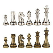Neptune Silver and Bronze Metal chess Pieces with 3.5 Inch King and Extra Queens, Pieces Only, No Board