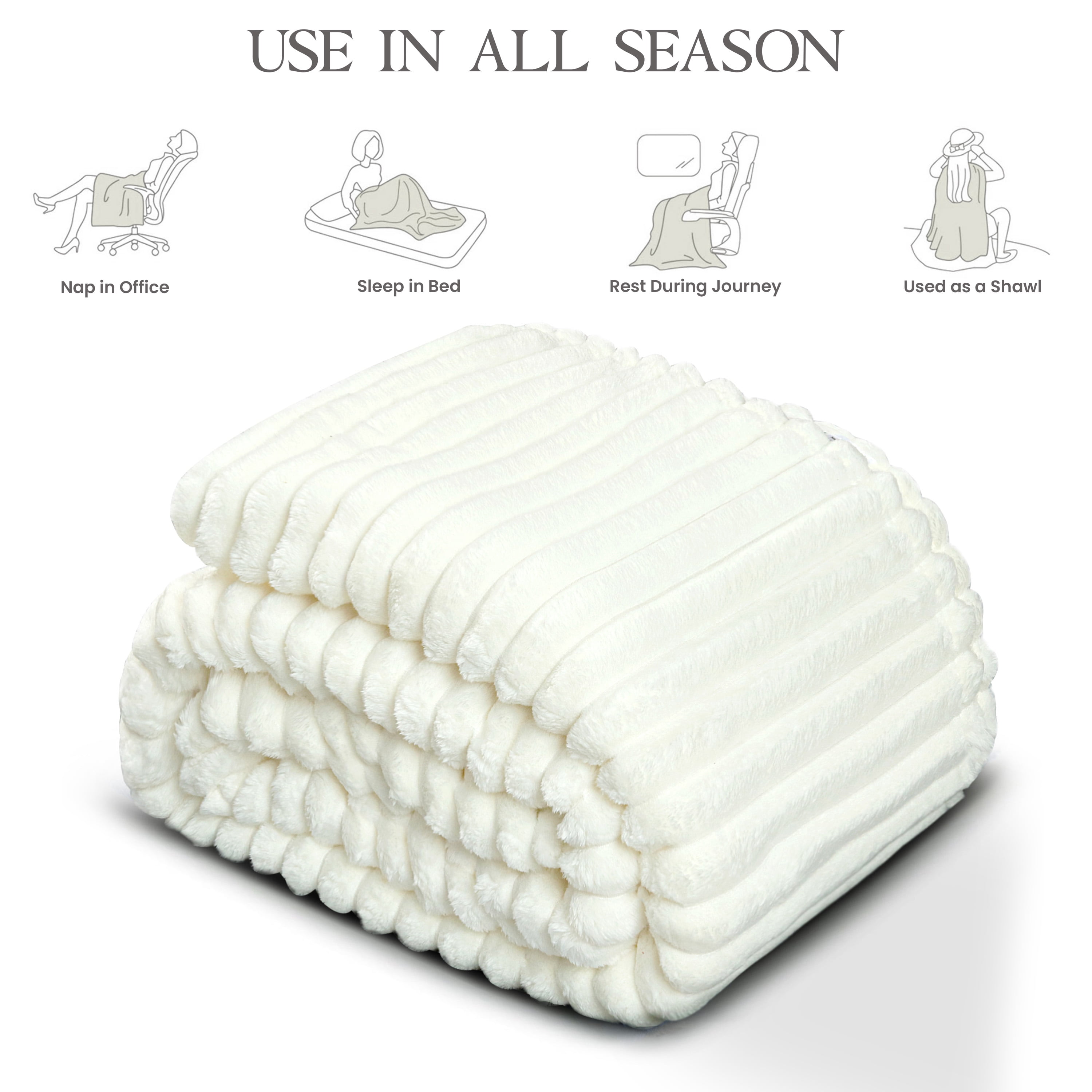 Fleece Blanket Queen Size 90" x 100" - 400GSM Oversized Soft Throw Blanket, Lightweight with Stripes Design Winter Blanket for Bed Sofa Couch