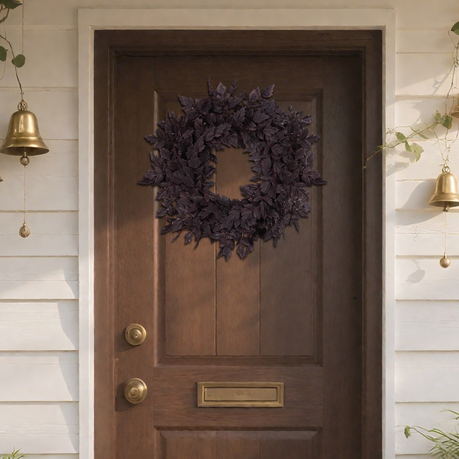 Fall Wreath for Front Door - 24 Inch Autumn Plum Leaf Wreath with Faux Full Harvest Foliage, Halloween Thanksgiving Decor, Farmhouse Wall Window Mantel Decoration, Indoor Outdoor Seasonal Home Accent