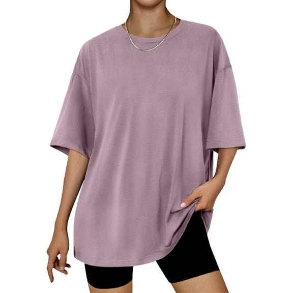 Womens Oversized Short Sleeve T Shirts Tshirts Trendy Casual Baggy Tops Drop Shoulder Beach Vacation Summer Clothes (XL, Pink)