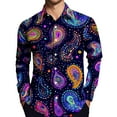 thumbnail image 5 of Fgvctg Carnival Party Long Sleeve Shirts for Men V Neck Button Down Shirt Multicolored Collared Blouses Mask Print Oversized Business Casual Outfits Purple Pink M, 5 of 5