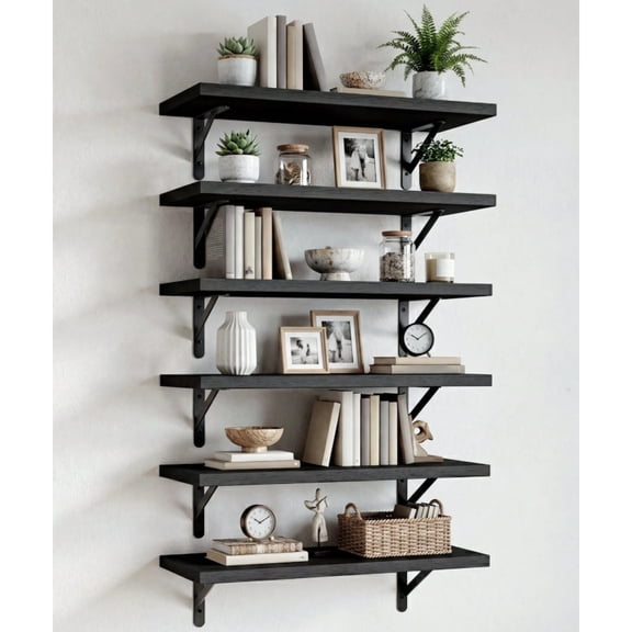 6pcs 16.5 Inch Floating Shelves for Wall, Bookshelf, Wall Decor, Farmhouse Wall Shelves for Bedroom, Bathroom Storage, Living Room and Kitchen Decor, Room Decor