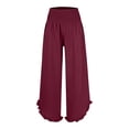 thumbnail image 4 of Gkeoshab Pants for Women 2026 High Waist Solid Color Asymmetric Flared Hem Pants Loose Fit Cotton Linen Casual Trousers with Pockets Wine Red, 4 of 7