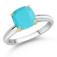 thumbnail image 2 of Gem Stone King 10K White and Yellow Gold Green Turquoise Solitaire Engagement Ring for Women (2.00 Cttw, Cushion 8MM, Gemstone Birthstone, Available in Size 5, 6, 7, 8, 9), 2 of 4