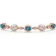 thumbnail image 3 of Gem Stone King 18K Rose Gold Plated Silver London Blue Topaz, and Lab Grown Diamond Bracelet for Women | 4.80 Cttw | Gemstone November Birthstone | Oval 7X5MM | Fully Adjustable 9 inch, 3 of 6