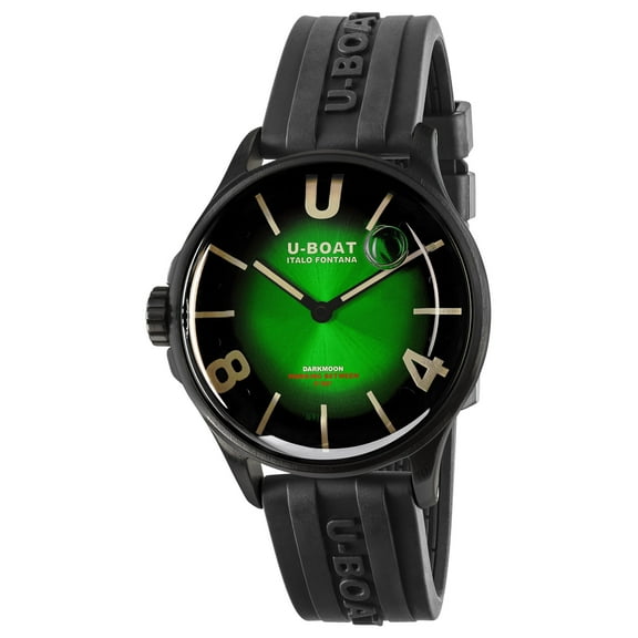 U-Boat Darkmoon Black PVD Green Dial Black Rubber Strap Quartz Mens Watch 9503